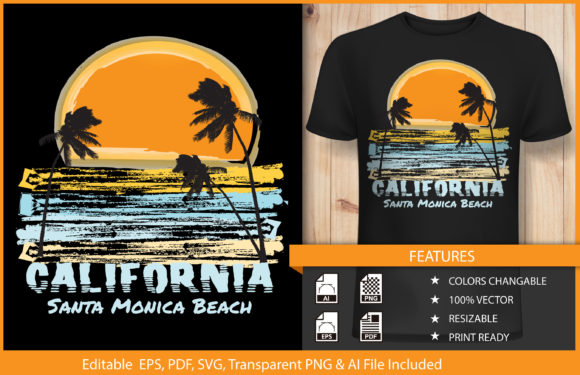 California Santa Monica Beach T-shirt Graphics and T-Shirt Designs