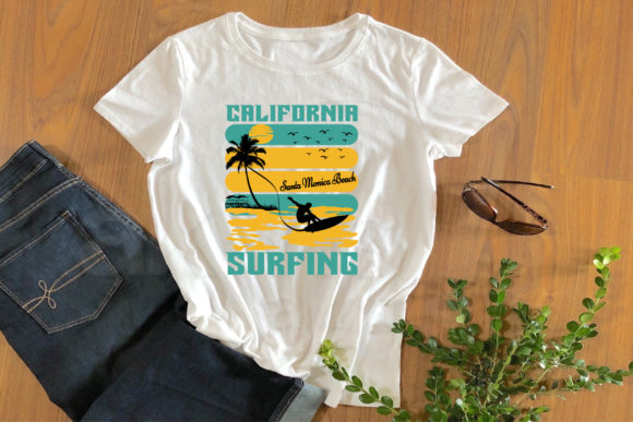 Monica Beach T Shirt Design Graphics and Print Templates