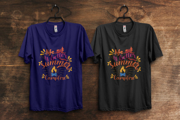 Summer Camp Fire T-Shirt Design Template: Graphics and Print Templates