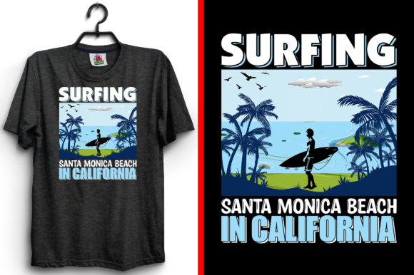 Summer T-Shirt Design Surfing Santa