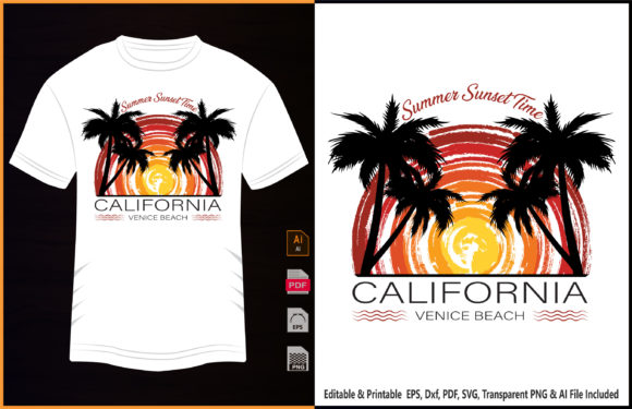 Sunset Time Beach Graphics and T-Shirt Designs