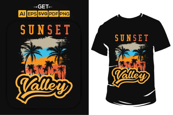 Sunset Valley with Palm, Summer T Shirt Graphics