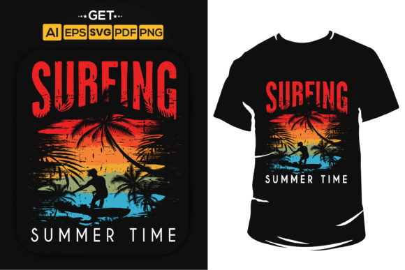 Surfing, Summer Time T Shirt Design