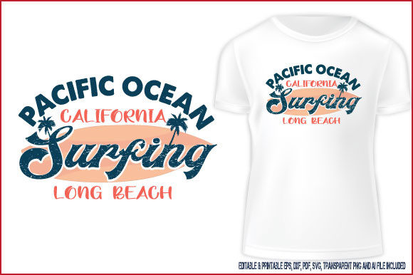 T-shirt California Pacific Ocean Surfing Graphics