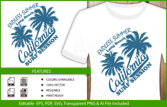 T-shirt Design California Surf Session Graphics