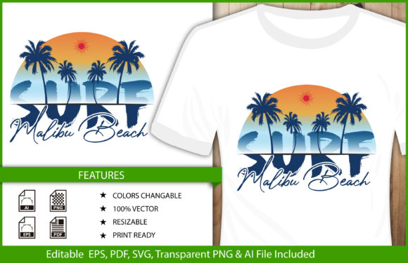 T-shirt Design Surf Malibu Beach Graphics
