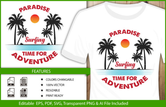 T-shirt Design Surfing Beach Adventure Graphics