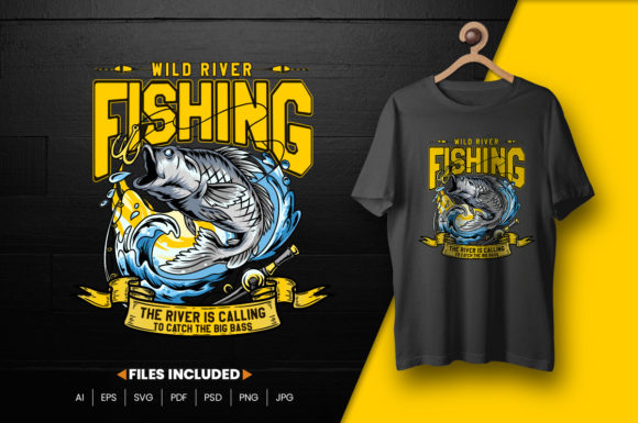 Wild River Fishing T-shirt Design: Graphics & Print Templates for Crafters